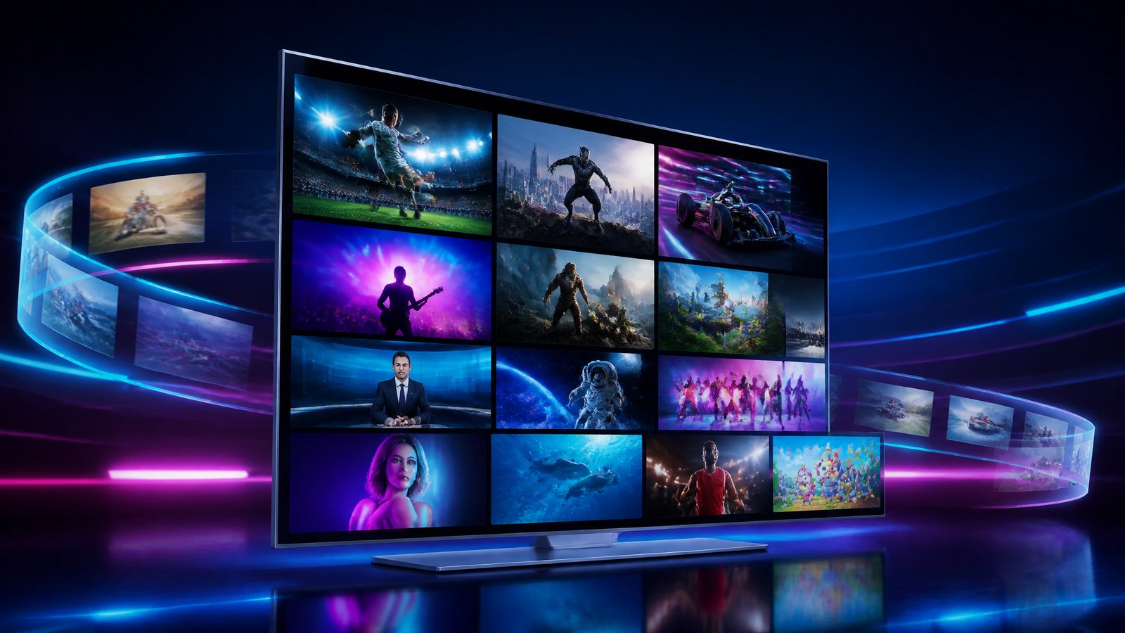 3D smart TV showing live Lumoo.tv channels in 4K